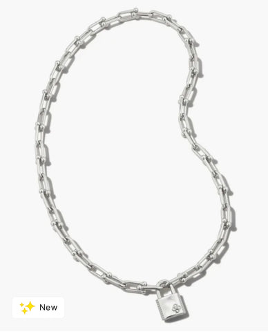 Jess Lock Chain Necklace in Rhodium